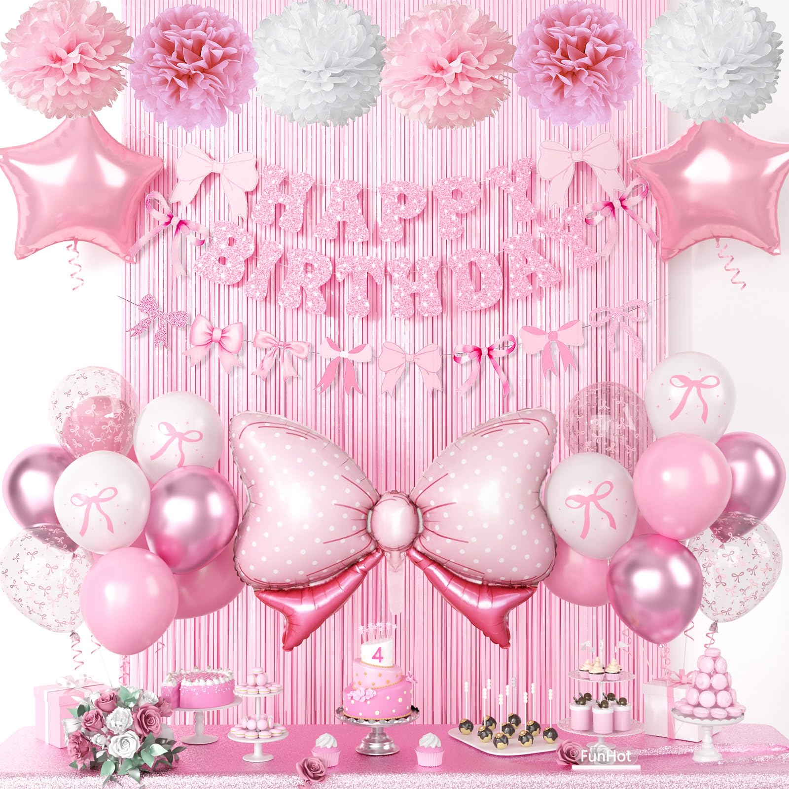 Pink Bow Birthday Party Supplies,Coquette Birthday Decorations