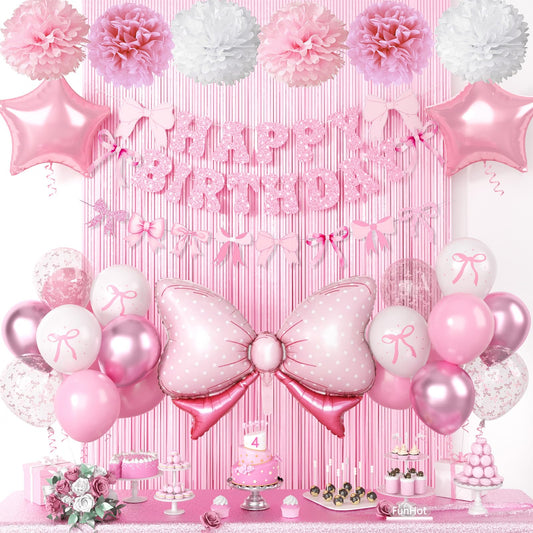 Pink Bow Birthday Party Supplies,Coquette Birthday Decorations