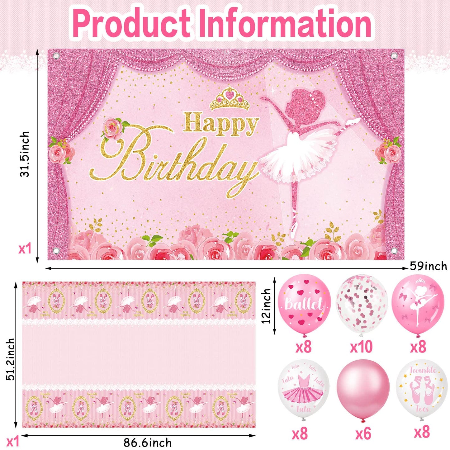 50 Pcs Ballerina Birthday Party Supplies Ballerina Tablecloths Ballet