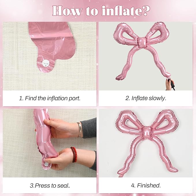 Pink Bow Happy Birthday Balloons Banner, 22 Inch Pearl Pink Bow Foil