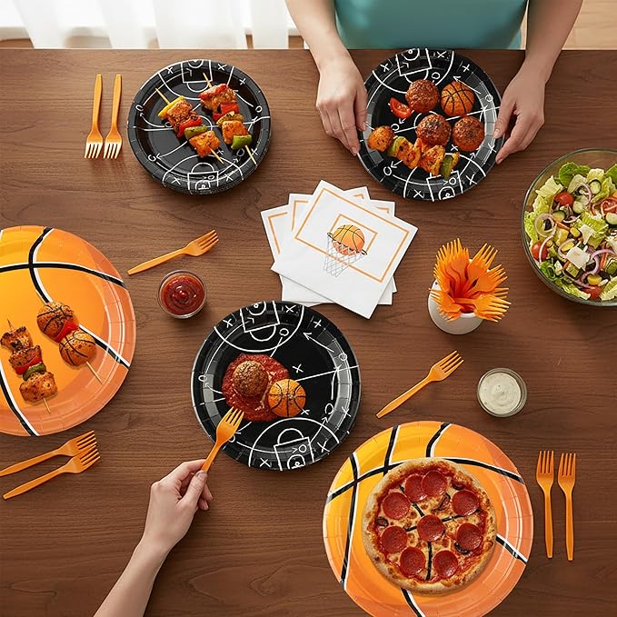 96Pcs Basketball Party Plates Supplies Sports Theme Tableware