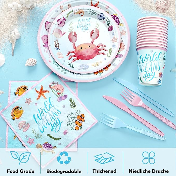 144Pcs Under the Sea Animal Birthday Party Supplies Decorations