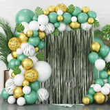 Voircoloria 3 Pack 3.3 x 8.2 ft Matte Green Foil Fringe Backdrop