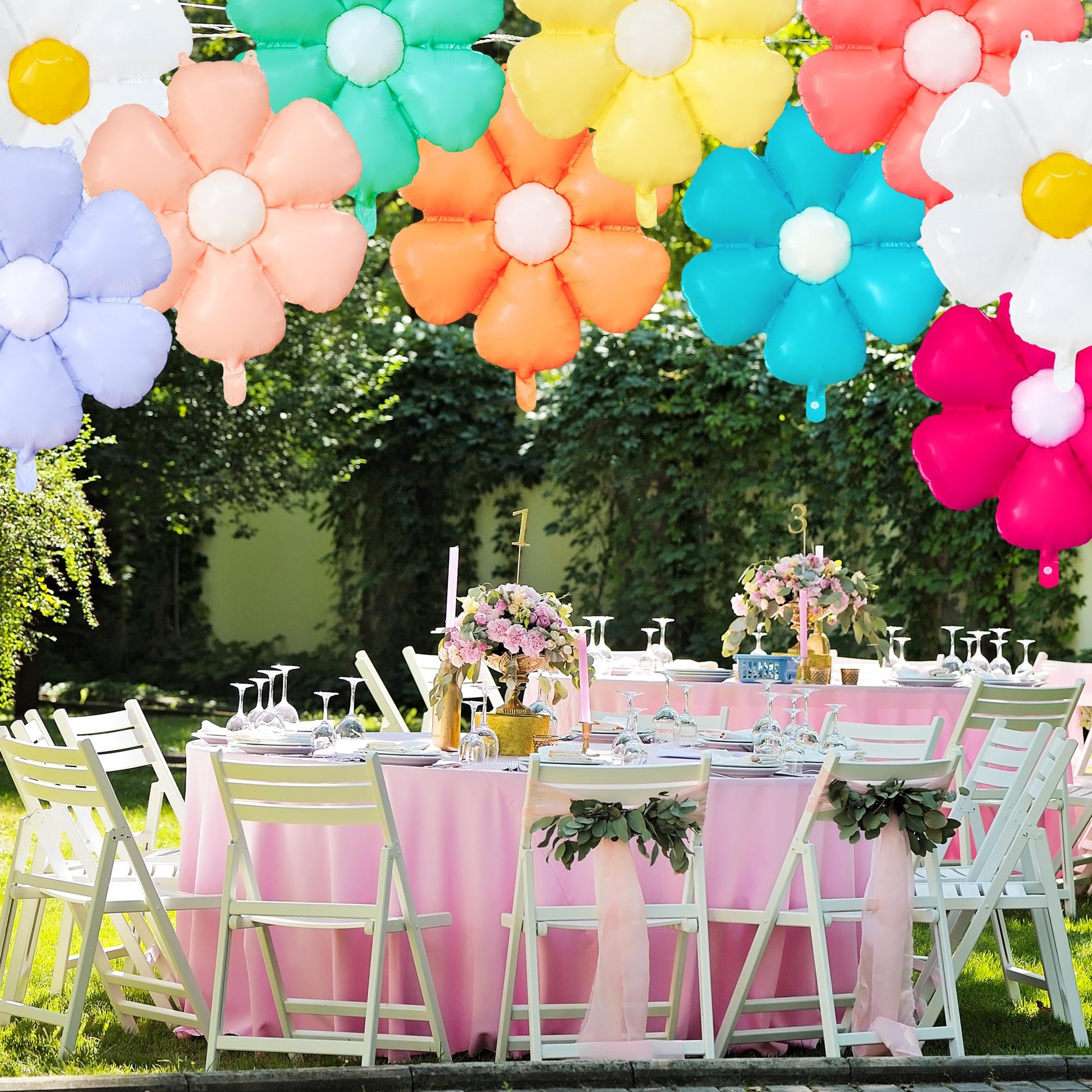 EUVBOKW Daisy Flower Balloons,10 Pcs Colorful Foil Daisy Balloons for
