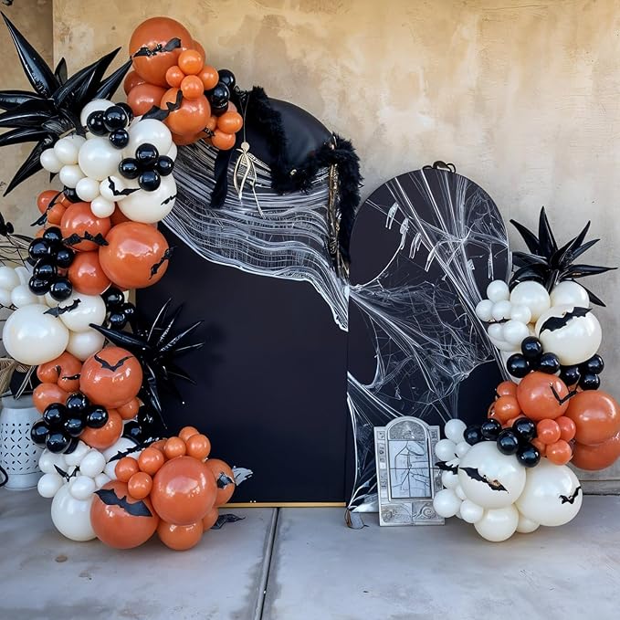 Halloween Balloon Arch Garland Kit Black Retro Orange White Black