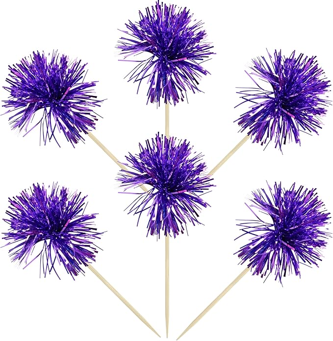 Gyufise 30Pcs Foil Firework Cupcake Toppers Sparkle Tinsel Cake #14