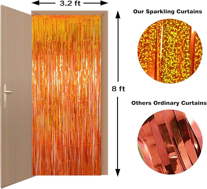 Upgraded Thicker Melsan Tinsel Fringe Curtain, 3 Pack 3.2 x 8.2 ft