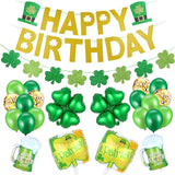 Gold Happy Birthday St Patricks Day Banner and Shamrock Garland