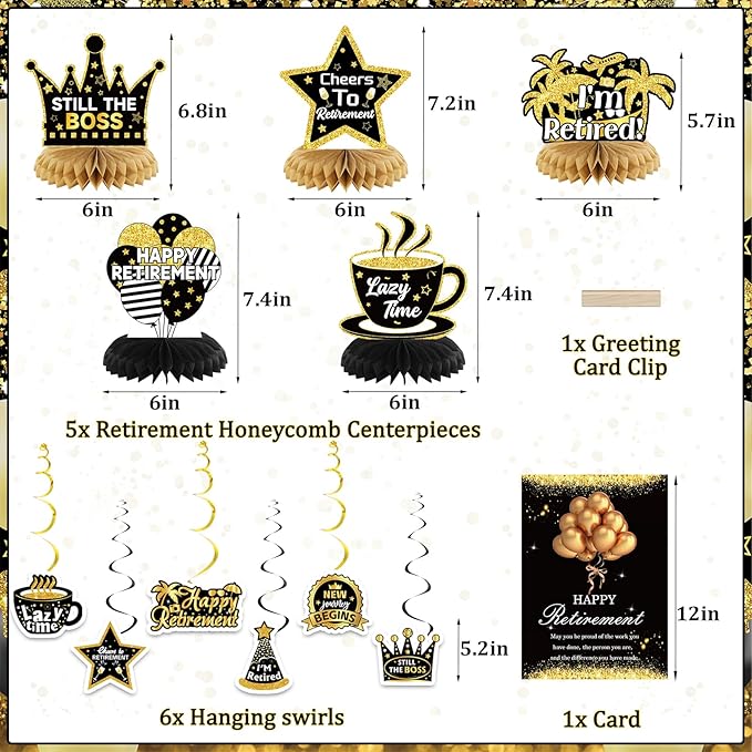 Happy Retirement Party Decorations for Men and Women Black and Gold