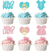 24Pcs Boy or Girl Cupcake Toppers Glitter Gender Reveal Onesie