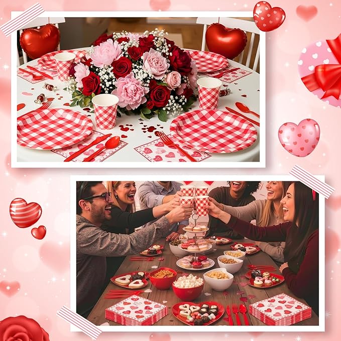 175 Pcs Valentines Party Supplies Set for 25 Guests Red Heart Paper