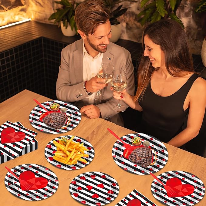 96 Pcs Valentine's Day Party Plates Napkins Tableware Set Valentines