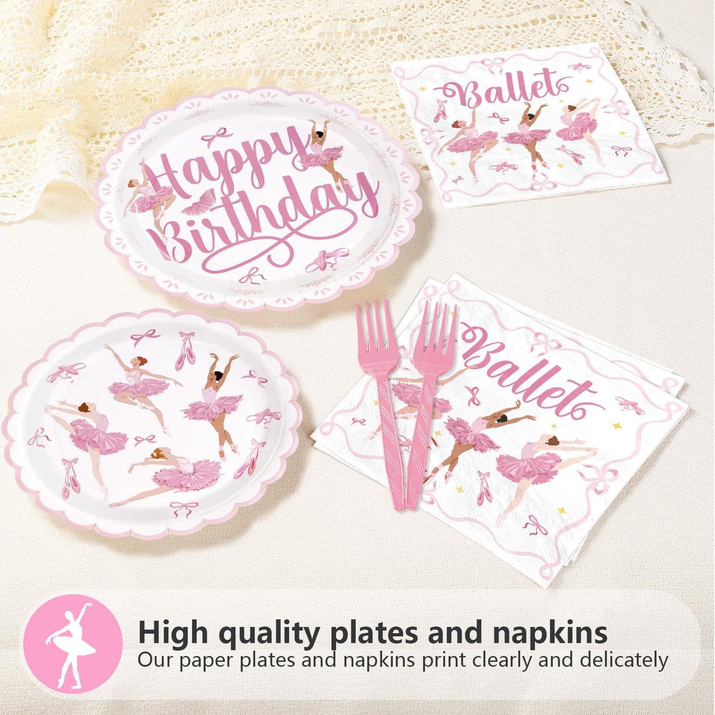 Greencian 96Pcs Ballerina Birthday Party Supplies Pink Dancing Girl