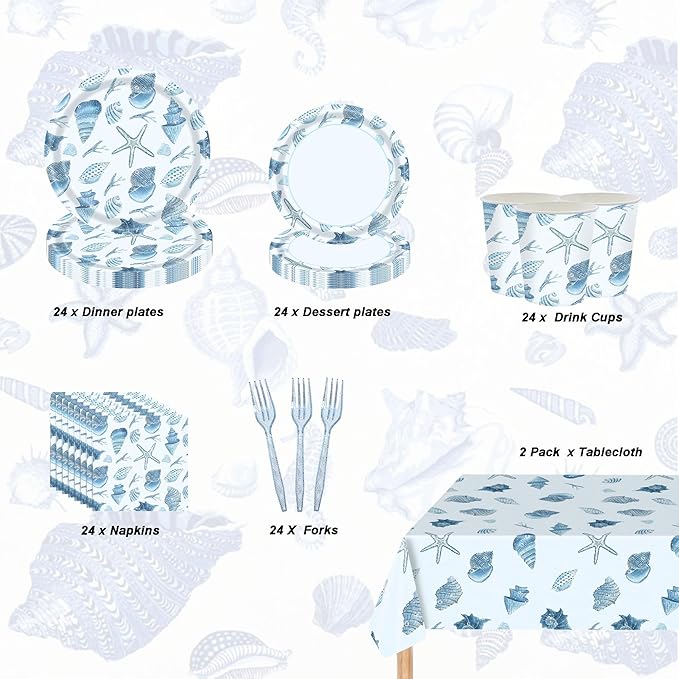 Ocean Seashell Party Plates Supplies Coastal Beach Party Tableware