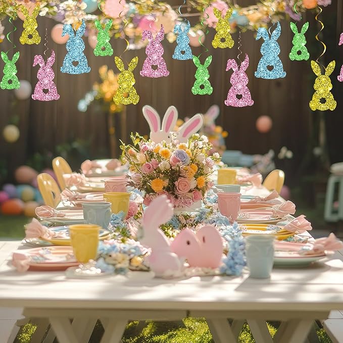 32 Pcs Easter Party Decorations Bunny Shaped Double Sided Glitter