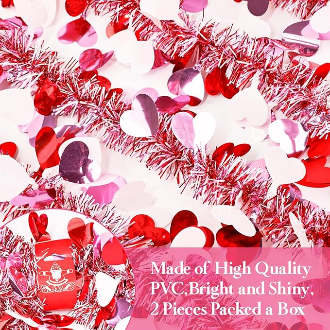 66 FT Valentine's Day Tinsel Garland Decor Red White Pink Heart