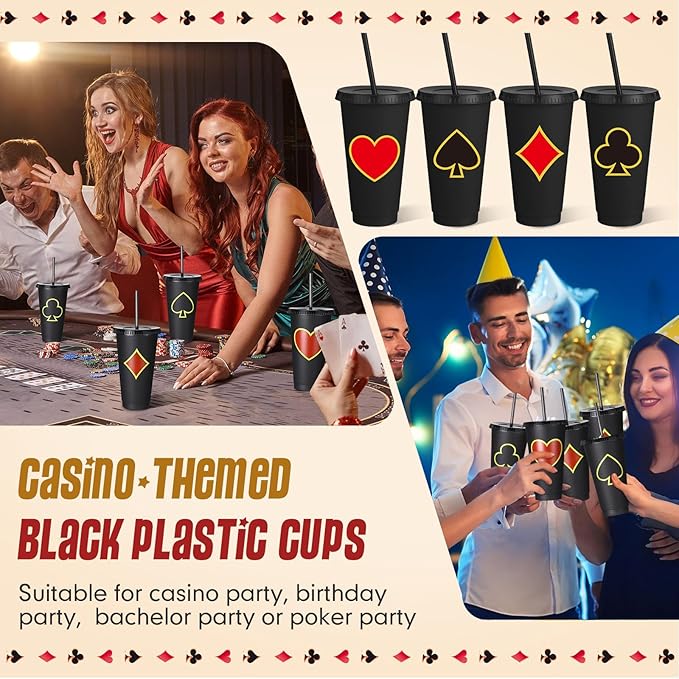 12 Pcs Black Casino Party Supplies Casino Plastic Reusable Cute Cups