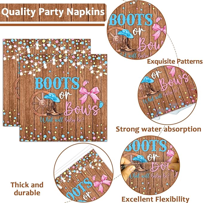 96Pcs Boots or Bows Gender Reveal Decorations Boy or Girl Paper