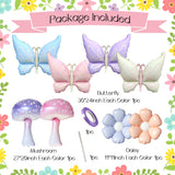 Enanal 8pcs Pastel Mushroom Butterfly Foil Balloons for Enchanted