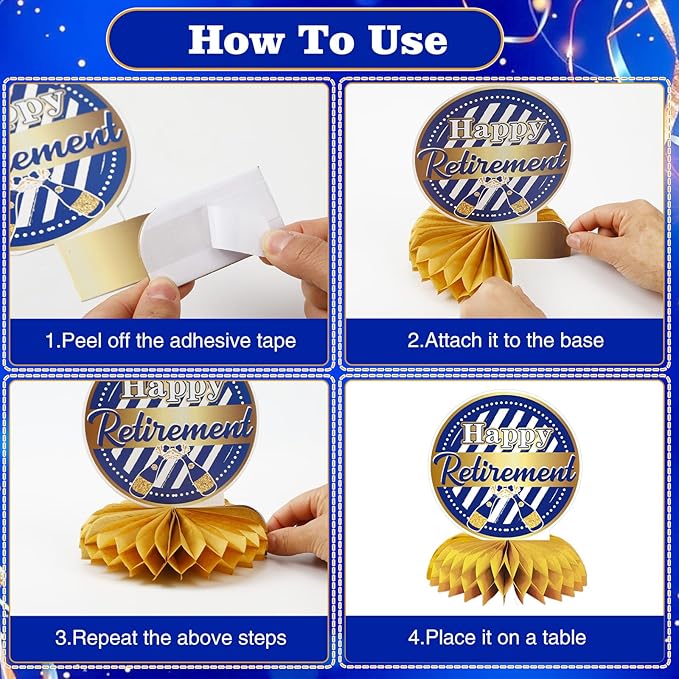 10 Pcs Retirement Party Decorations, Blue Gold Retirement Table