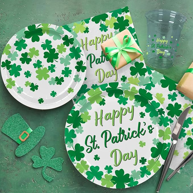 St Patrick's Day Party Supplies Kit for 25 Irish Themed Tableware