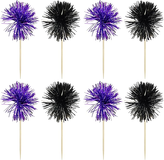 Gyufise 30Pcs Foil Firework Cupcake Toppers Sparkle Tinsel Cake #15