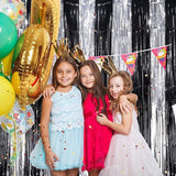 Black Silver Metallic Tinsel Foil Fringe Curtains, 4 Pack 3.3x8.3