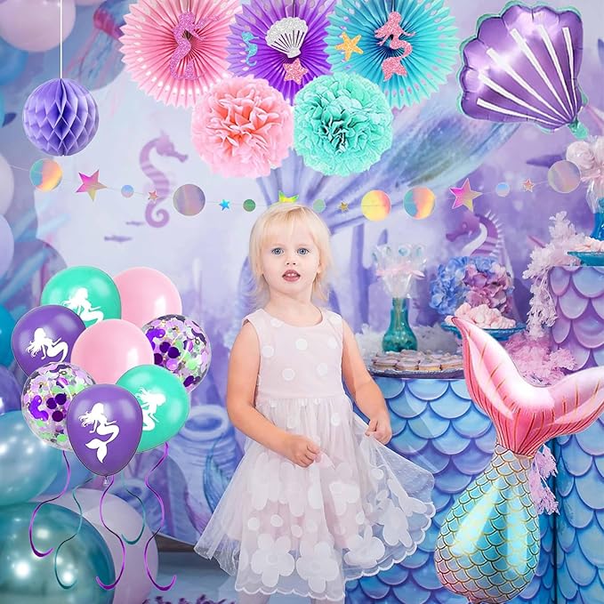 Mermaid Birthday Party Decorations Theme Supplies Include Banner