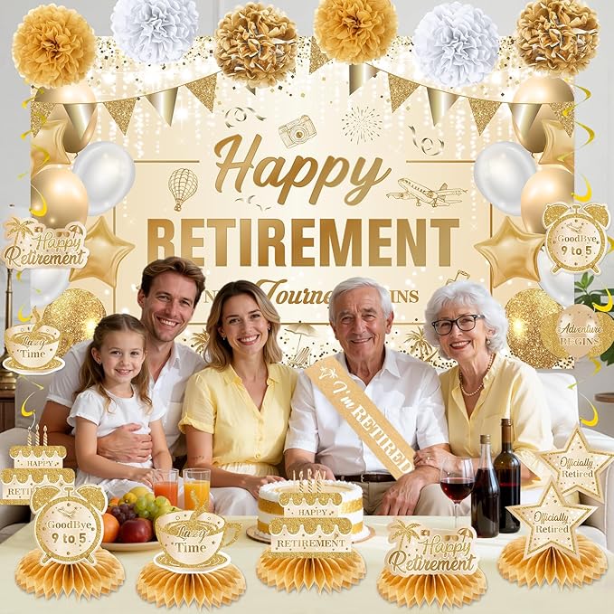 20pcs Retirement Party Decorations for Women Men Gold Happy