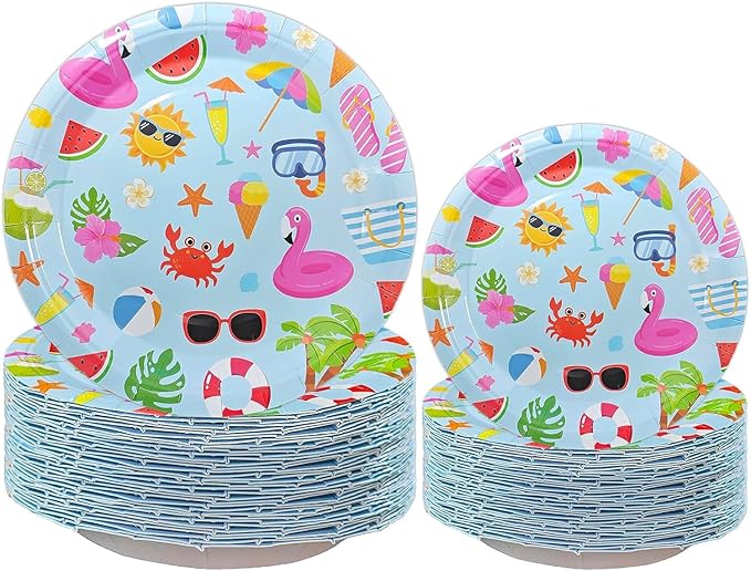 80PCS Summer Beach Paper Plates 40pcs 9 in 40pcs 7 in Birthday Party