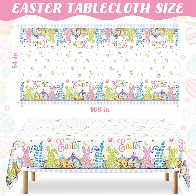 2 Pack Easter Tablecloth, 54" x 108" Easter Decorations, Rectangular