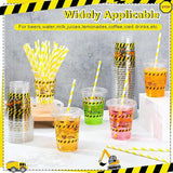 50 Pcs Construction Truck Plastic Cups with Lids and Straws 12 oz