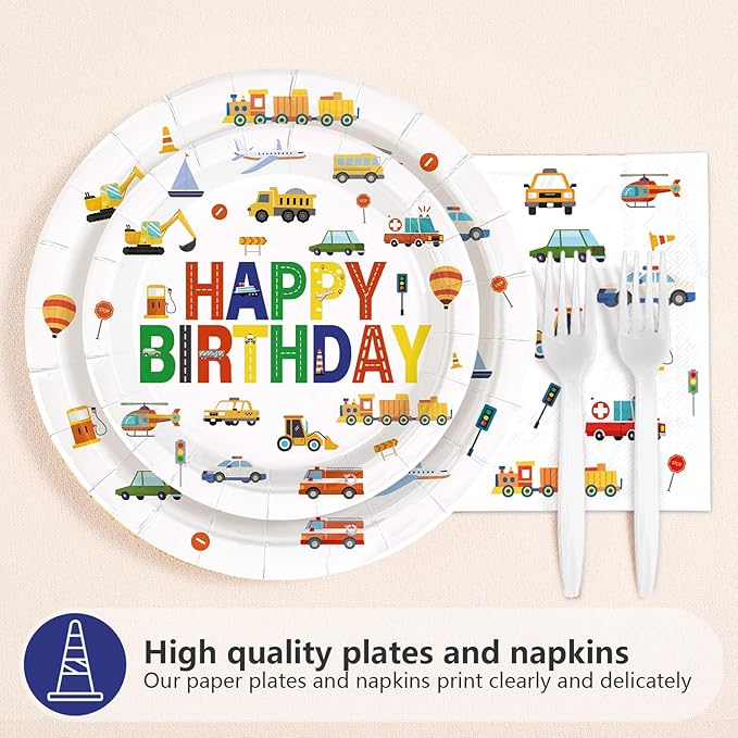96Pcs 2nd Birthday Cars Party Supplies Transportation Theme Birthday