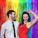 Voircoloria 2 Pack Rainbow Foil Fringe Backdrop Curtains, Tinsel