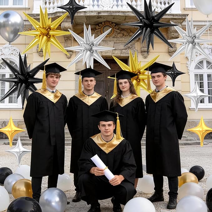 18 Pcs Black Gold Star Balloons, Gold and Black Balloon with 6 Pcs