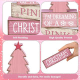 4 Pcs Christmas Table Decoration Wooden Pink Christmas Tree
