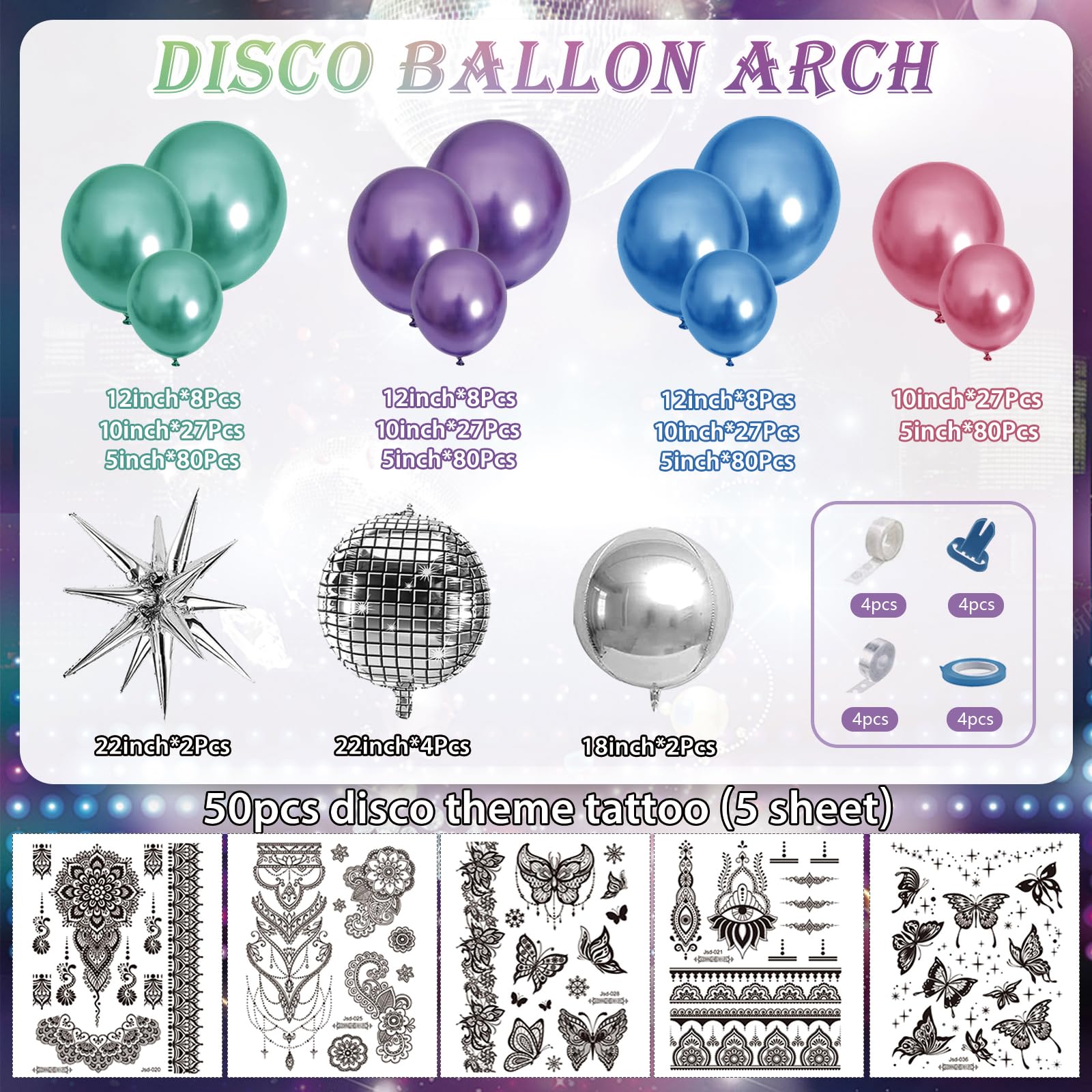 520PCS Metallic Balloon Garland Arch Kit with Chrome Blue Red Purple