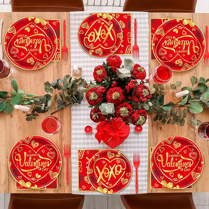 96 Pcs Valentine's Day Party Plates and Napkins Party Supplies