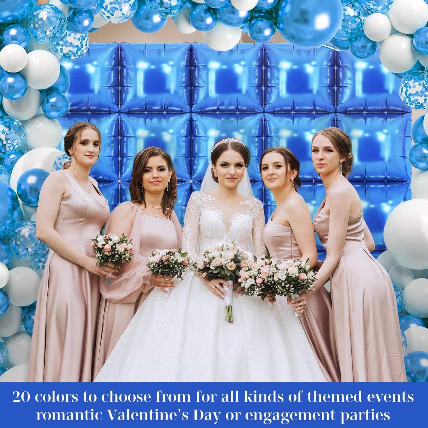 Blue Square Foil Balloons 25 Pcs Metallic Blue Balloons Wall Backdrop