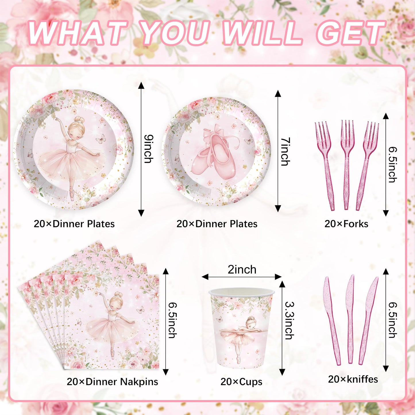 120PCS Ballerina Party Supplies for Girls Dancing Themed 1st 2nd
