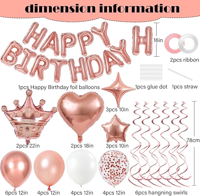 Rose Gold Birthday Decorations 3D Foil Rose Gold Happy Birthday