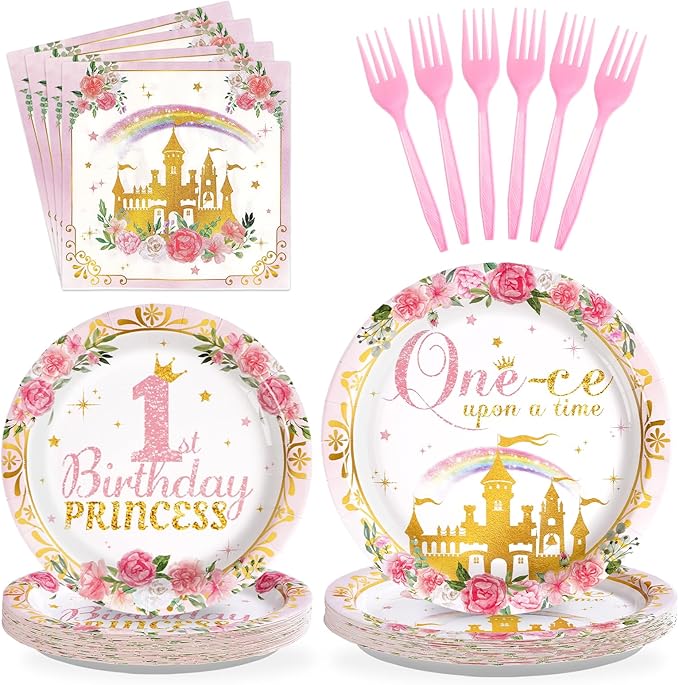 96Pcs Princess 1st Birthday Party Decorations One ce Upon a Time