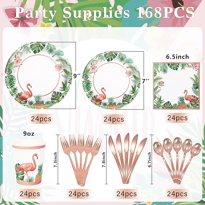 175Pcs Hawaiian Luau Party Decoration Luau Plates and Napkins Party