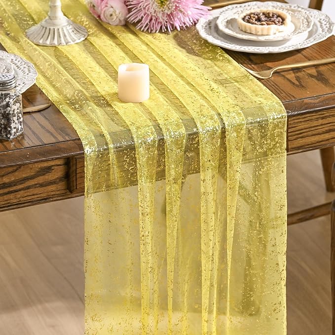 Artoid Mode 6PCS Light Yellow Gold Gauze Table Runner 120 Inch 10FT,