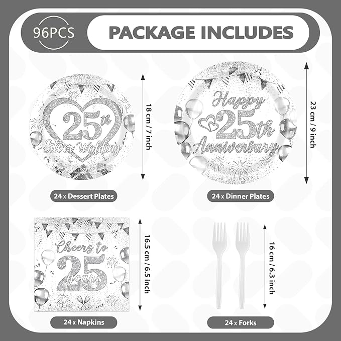 96Pcs 25th Wedding Anniversary Decorations Cheer to 25 Years Party