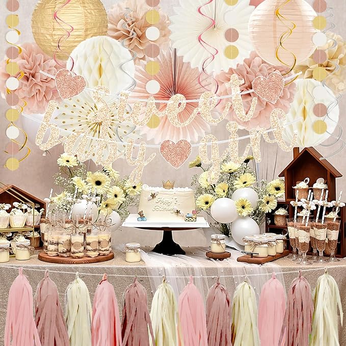 Champagne Gold Beige Fall Boho Baby Shower Party Decorations Sweet