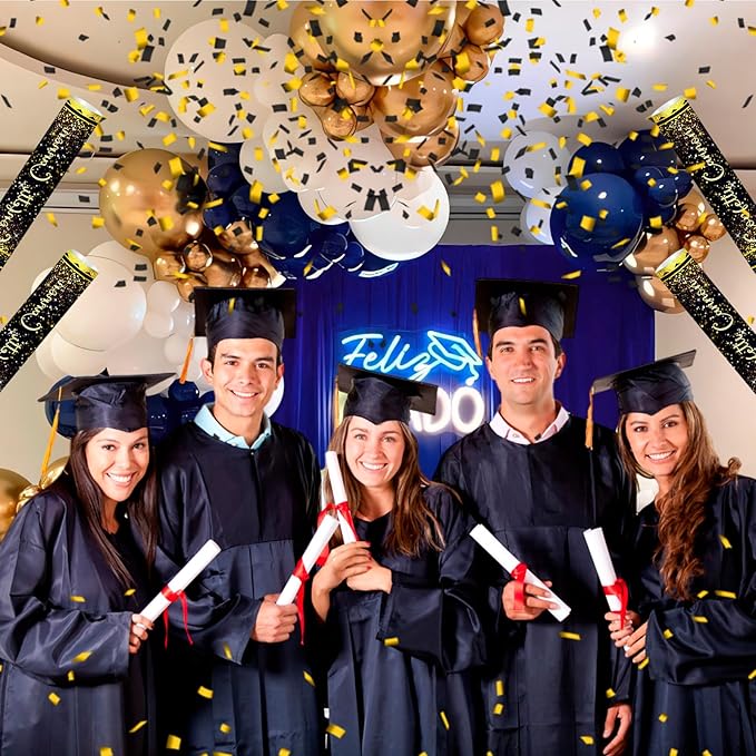 12" Black Gold Confetti Cannon Party Poppers for Birthday Graduation