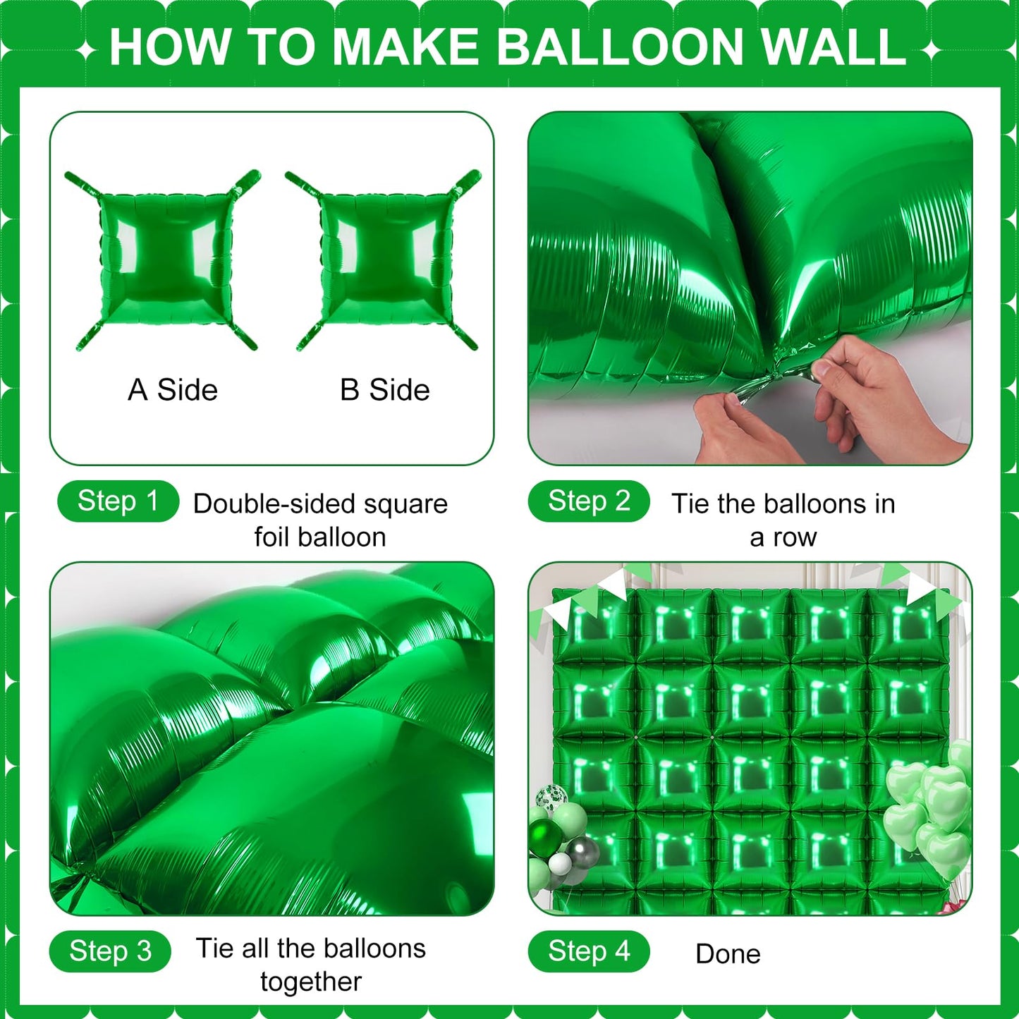 Shamrock Green Square Foil Balloons for St Patrick's Day Decor, 25 Pcs