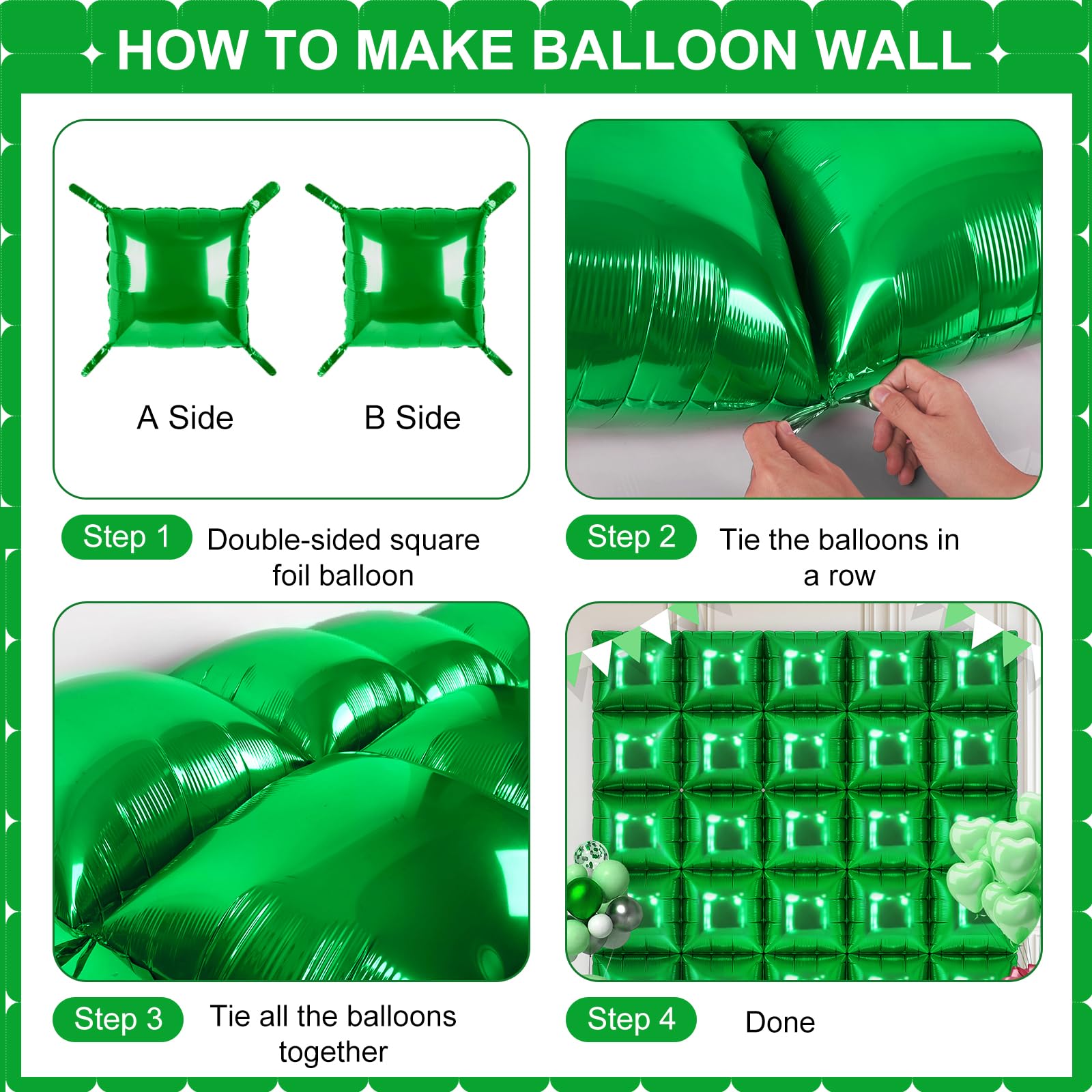 Shamrock Green Square Foil Balloons for St Patrick's Day Decor, 25 Pcs