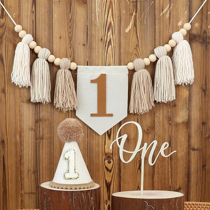 First Birthday Party Decorations Light Brown High Chair Banner 1st